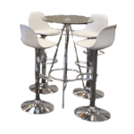 Mesa Periquera de metal con bancos altos en color blanco y patas de metal